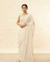 alt message - Mohey Women Ivory White Lattice Patterned Stone Work Saree image number 0